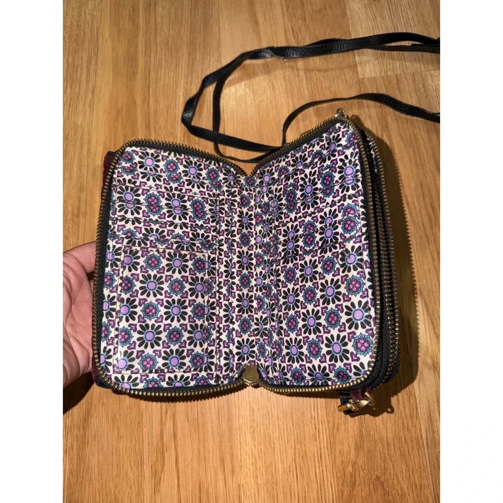 Vera Bradley Quilted Velvet Crossbody Burgundy Wine Wallet Purse Floral Lining